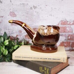 PIPE ASHTRAY Drip Glaze Vintage TOBACCO Brown Drip w Gold Trim Napco Artmark